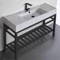 Modern Marble Design Ceramic Console Sink and Matte Black Base, 48